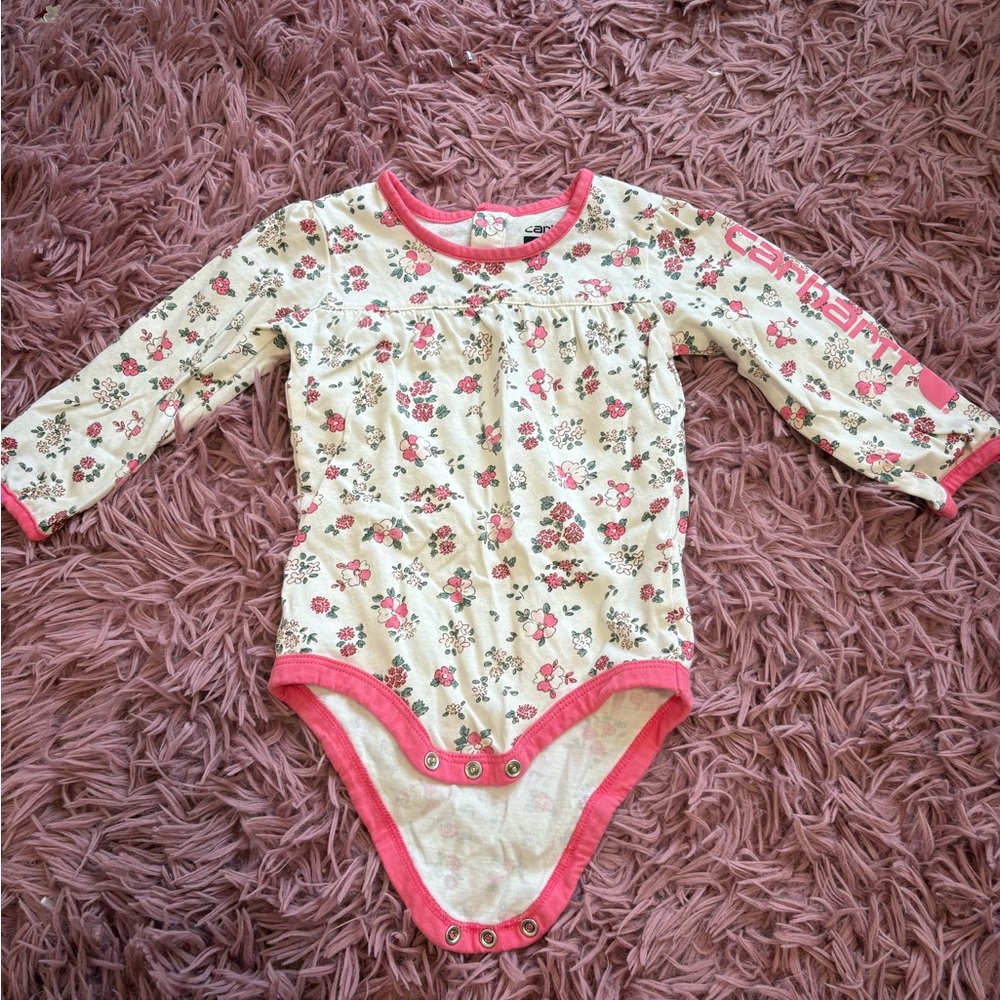 Carhartt Cream and Pink Bodysuit with Floral Design